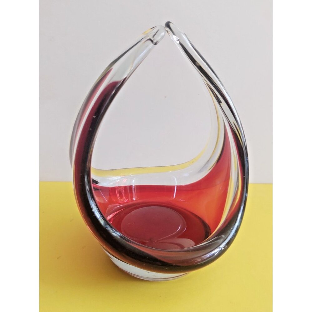 Vintage MCM glass vase/candy dish "Coquille" by Flygsfors, Sweden, Paul Kedelv